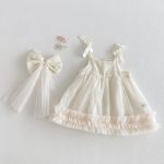 【73-100cm】ワンピース 蝶結び付き シンプル 女の子 おしゃれ
