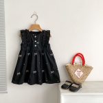 【90-130cm】ロンパースorワンピース 蝶結び柄 ブラック 姉妹服 - 画像 (9)