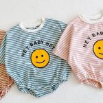 【66-90cm】ロンパース ベビー 半袖 笑顔柄 ボーダー - 画像 (6)