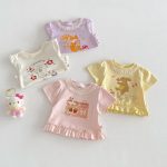 【73-120cm】Tシャツ うさぎプリント 可愛い フリル 韓国風 トップス - 画像 (6)