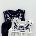 【66-90cm】ロンパース ベビー ナチュラル 花刺繍 スクエア襟 - 画像 (12)