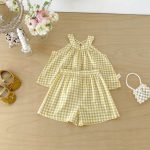 【73-110cm】セットアップ イエロー チェックトップス&ブルマ - 画像 (10)