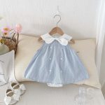 【66-90cm】ロンパース ブルー ストライプ シンプル 女の子 - 画像 (3)