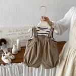 【73-100cm】セットアップ ブラウン サロペット＆シャツ - 画像 (4)