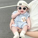 【66-90cm】ロンパース ブルーチェック 半袖 ベビー服 - 画像 (2)