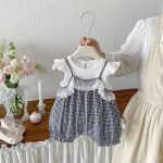 【66-90cm】セットアップ ブラック チェック サロペット＆シャツ - 画像 (5)