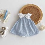 【66-90cm】ロンパース ブルー ストライプ シンプル 女の子 - 画像 (5)