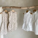 【66-90cm】ロンパース ベビー 韓国風 フリル襟 小花柄 - 画像 (3)