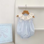 【66-130cm】ロンパースorワンピース フリル襟 ブルー 姉妹服 - 画像 (12)