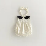 【66-140cm】ロンパース or ワンピース ベビー 女の子 丸襟 リボン - 画像 (9)