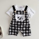 【66-100cm】セットアップ 可愛い パンダ サロペット＆シャツ - 画像 (8)