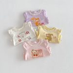 【73-120cm】Tシャツ うさぎプリント 可愛い フリル 韓国風 トップス - 画像 (7)