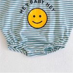 【66-90cm】ロンパース ベビー 半袖 笑顔柄 ボーダー - 画像 (7)