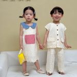 【80-150cm】セットアップ/ワンピース 可愛い チェック おしゃれ 兄妹お揃い - 画像 (3)