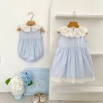 【66-130cm】ロンパースorワンピース フリル襟 ブルー 姉妹服 - 画像 (11)