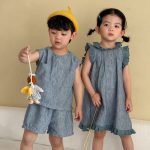 【80-150cm】セットアップ/ワンピース レトロ フリル カジュアル 兄妹お揃い - 画像 (7)