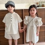 【80-150cm】セットアップorワンピース ストライプ 兄妹お揃いコーデ - 画像 (2)