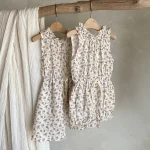 【66-90cm】ロンパース ベビー 韓国風 フリル襟 小花柄 - 画像 (4)