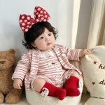 【66-100cm】サロペット 可愛い レッド ボーダー ベビー服 - 画像 (4)