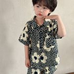 【80-150cm】セットアップorワンピース ブラック花 おしゃれ 兄妹お揃い - 画像 (6)