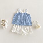 【73-110cm】セットアップ ブルーチェック トップス＆パンツ