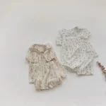 【73-100cm】セットアップ ベビー 女の子 韓国風 小花柄 丸襟 - 画像 (3)