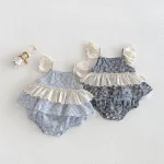 【66-90cm】ロンパース ベビー 女の子 キャミ チェク
