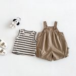 【73-100cm】セットアップ ブラウン サロペット＆シャツ - 画像 (3)