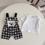 【66-100cm】セットアップ 可愛い パンダ サロペット＆シャツ - 画像 (9)