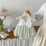 【66-90cm】ロンパース 蝶結び グリーン 女の子 ロンパース - 画像 (4)