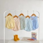 【66-90cm】ロンパース ベビー ノースリーブ チェック柄 - 画像 (3)