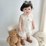 【66-90cm】セットアップ ノースリーブ ベージュ シンプル 着心地良い - 画像 (2)