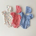 【66-100cm】水着 チェック ハート ドット スイムウェア&帽子 - 画像 (2)