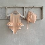 【66-90cm】水着 帽子付き フリル シンプル - 画像 (9)