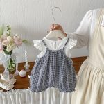【66-90cm】セットアップ ブラック チェック サロペット＆シャツ - 画像 (4)