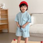 【80-150cm】セットアップorワンピース ライトブルーチェック - 画像 (4)