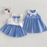 【73-120cm】ワンピースorシャツorスカート 可愛い ブルー チェック - 画像 (3)