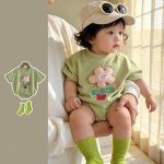 【66-90cm】ロンパース フラワーグリーン 可愛い ベビー服 - 画像 (2)