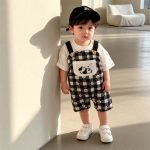【66-100cm】セットアップ 可愛い パンダ サロペット＆シャツ - 画像 (6)
