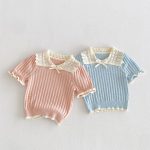 【73-100cm】Tシャツ 半袖 可愛い襟 トップス - 画像 (3)