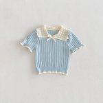 【73-100cm】Tシャツ 半袖 可愛い襟 トップス - 画像 (4)
