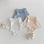 【66-90cm】　ロンパース 柔らか フリル襟 ベビー服