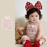 【66-100cm】サロペット 可愛い レッド ボーダー ベビー服 - 画像 (3)