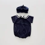 【66-90cm】ロンパース ベビー 丸襟 セーラー風 - 画像 (3)