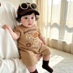 【66-90cm】ロンパース パン柄 ブラウン 可愛い 肌触り良い ベビー服 - 画像 (3)