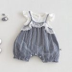 【66-90cm】セットアップ ブラック チェック サロペット＆シャツ - 画像 (2)