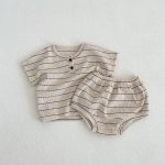 【66-100cm】セットアップ ベビー 韓国風 ボーダーワッフル - 画像 (5)