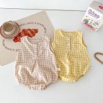 【66-90cm】ロンパース ベビー ノースリーブ チェック柄 - 画像 (4)
