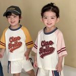 【80-150cm】セットアップ キッズ 男女兼用 カラー切り替え 英字柄 - 画像 (3)