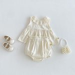 【73-110cm】セットアップ リボン付き レース トップス＆ブルマ - 画像 (3)
